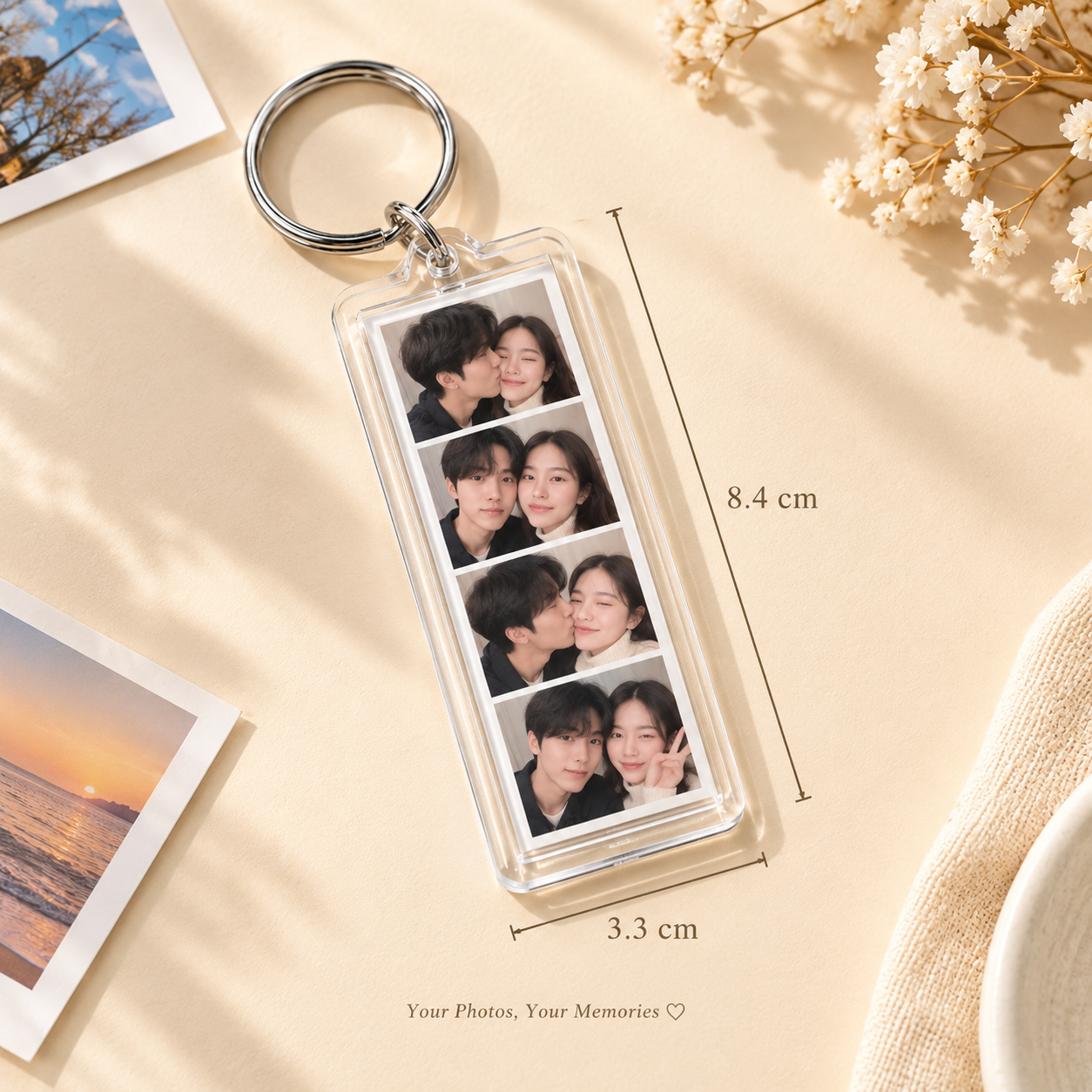 Custom Photo Strip Acrylic Keychain – 4 Gambar Pilihan Anda