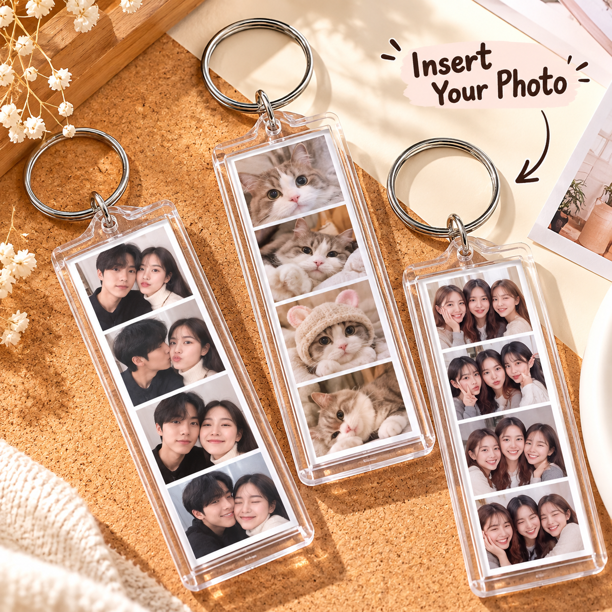 MK001 Custom Photo Strip Acrylic Keychain – 4 Gambar Pilihan Anda 2